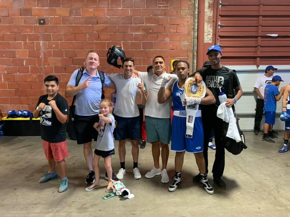 Boxing competition day - Empire Boxing DFW fighters with championship belt Plano TX